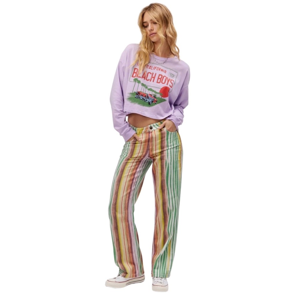 Daydreamer LA Women's Beach Boys License Plate Crop L/S Merch Tee Lavender S $98
